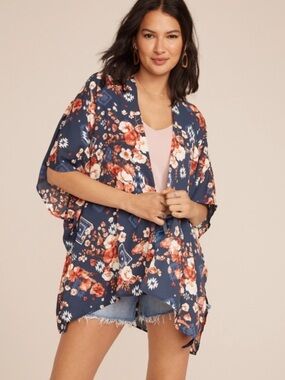 Maurices Navy Floral Kimono Cover-Up